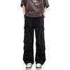 American-Style Wide-Leg Paratrooper Cargo Pants for Men, Spring Outdoor Sports Versatile Heightening Straight-Leg Trousers KMX05 Black 2XL