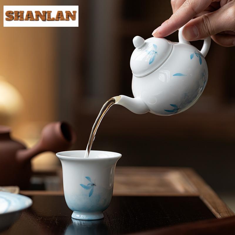130ml Underglaze Hand-painted Butterfly Orchid Teapot Traditional Tea Infuser Pot Tea Soaking Kettle With Ball Hole Teaware Gift