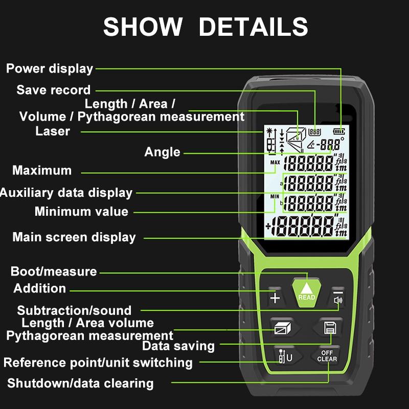 Portable Laser Distance Meter High Precision Laser Rangefinder Laser Tape Ranges Finder Diastimeter Measurer 3.7V 50m 100m 150m