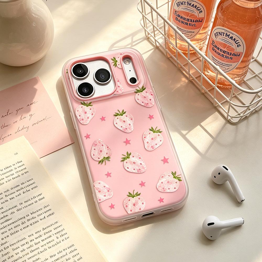 White Strawberry for Vivo Millet Oppo Huawei Mate Matte 17pro Mobile Phone Case Apple 17/16 Niche Women