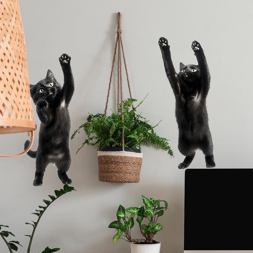 Cartoon Two Small Black Cat Refrigerator Window Home Beautification and Decoration Stickers