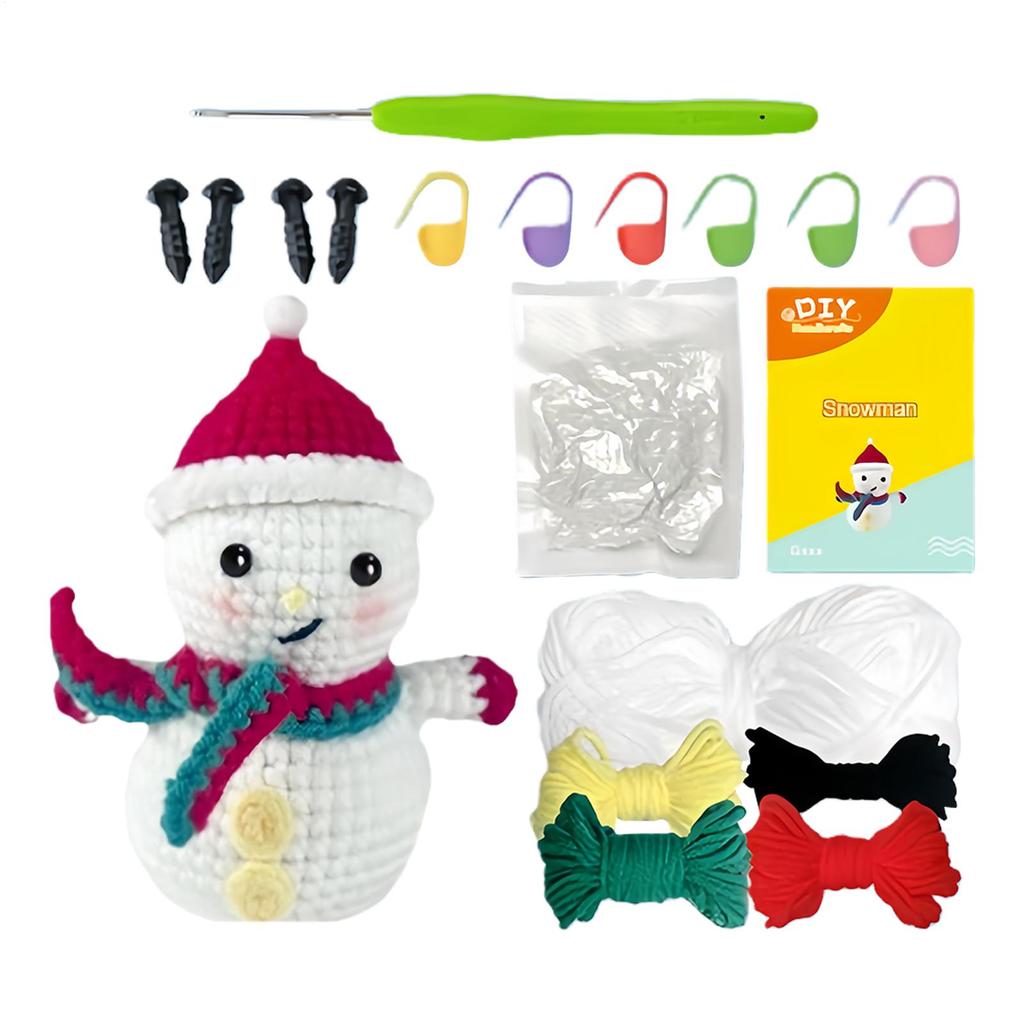 Häkelset für Anfänger Weihnachten Schneemann Bastelmaterial mit Garn Häkelnadel Vorbereitetes Häkel-Starterset für Jugendliche Frauen Männer Zuhause