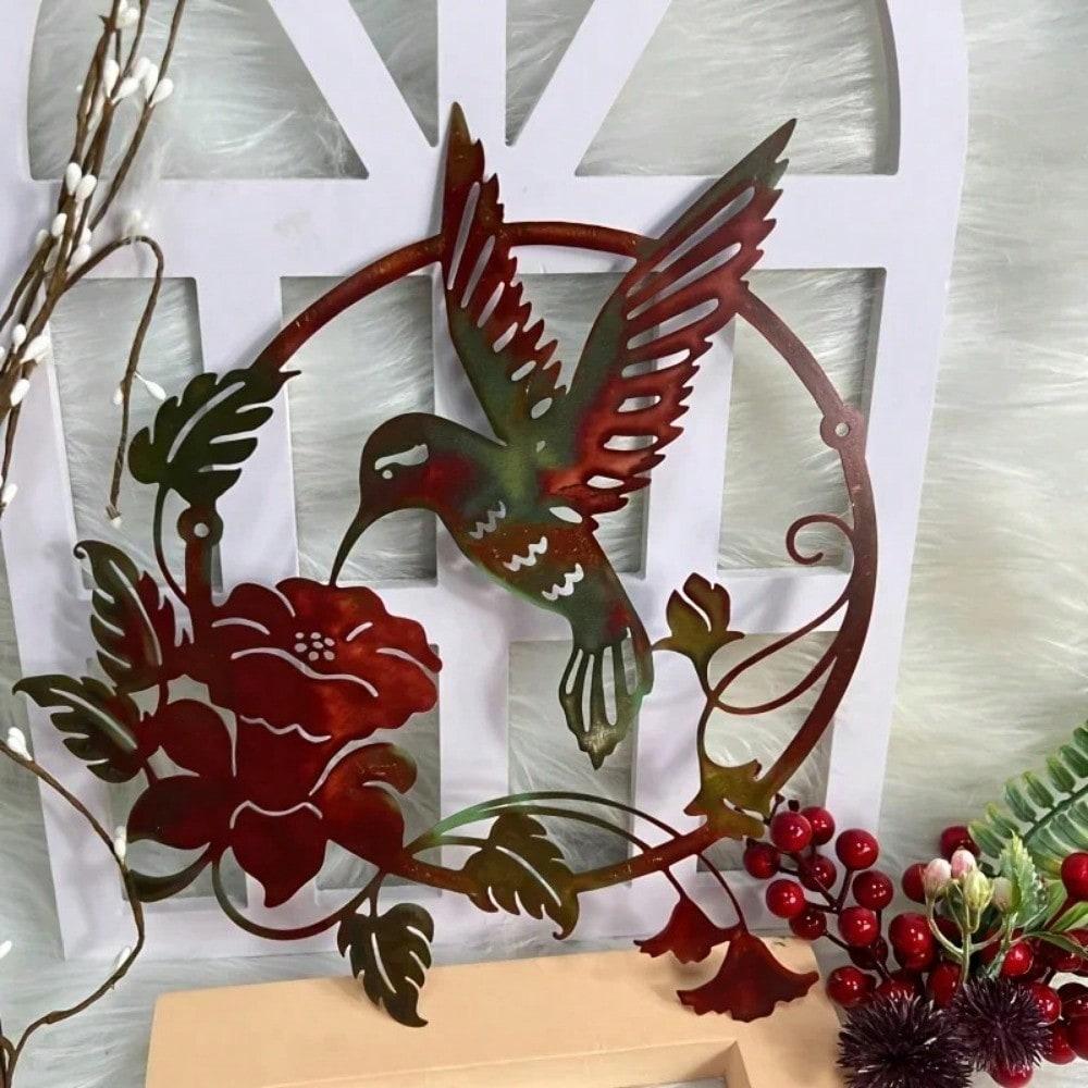 Metal Round Hummingbird Wall Sculpture, 3D Home Decor Art, Garden Ornament, Handmade Iron Craft