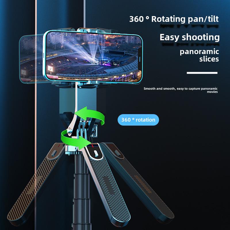 Stabilizzatore portatile P185: Quadripiede con fotocamera mobile in lega di alluminio e bastone per selfie Bluetooth con luce di riempimento