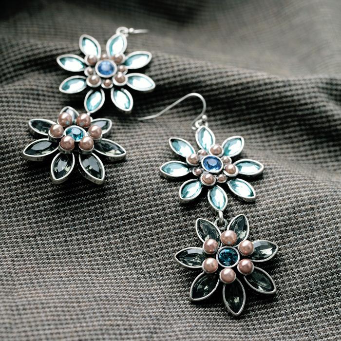 

Vintage Boho Blue Pattern Square Shape Drop Dangle Earrings