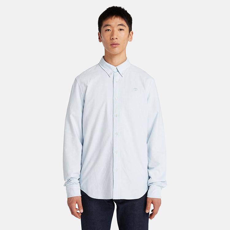 Timberland Embroidered Logo Outdoor Casual Slim Fit Long Sleeve Shirt Men shirts Sky-Blue A2ARQ-B02
