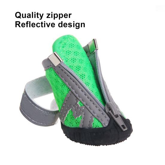4Pcs Dog Shoes Reflective Breathable Mesh Fabric Zipper Closure Puppy Sport Boots for Walking