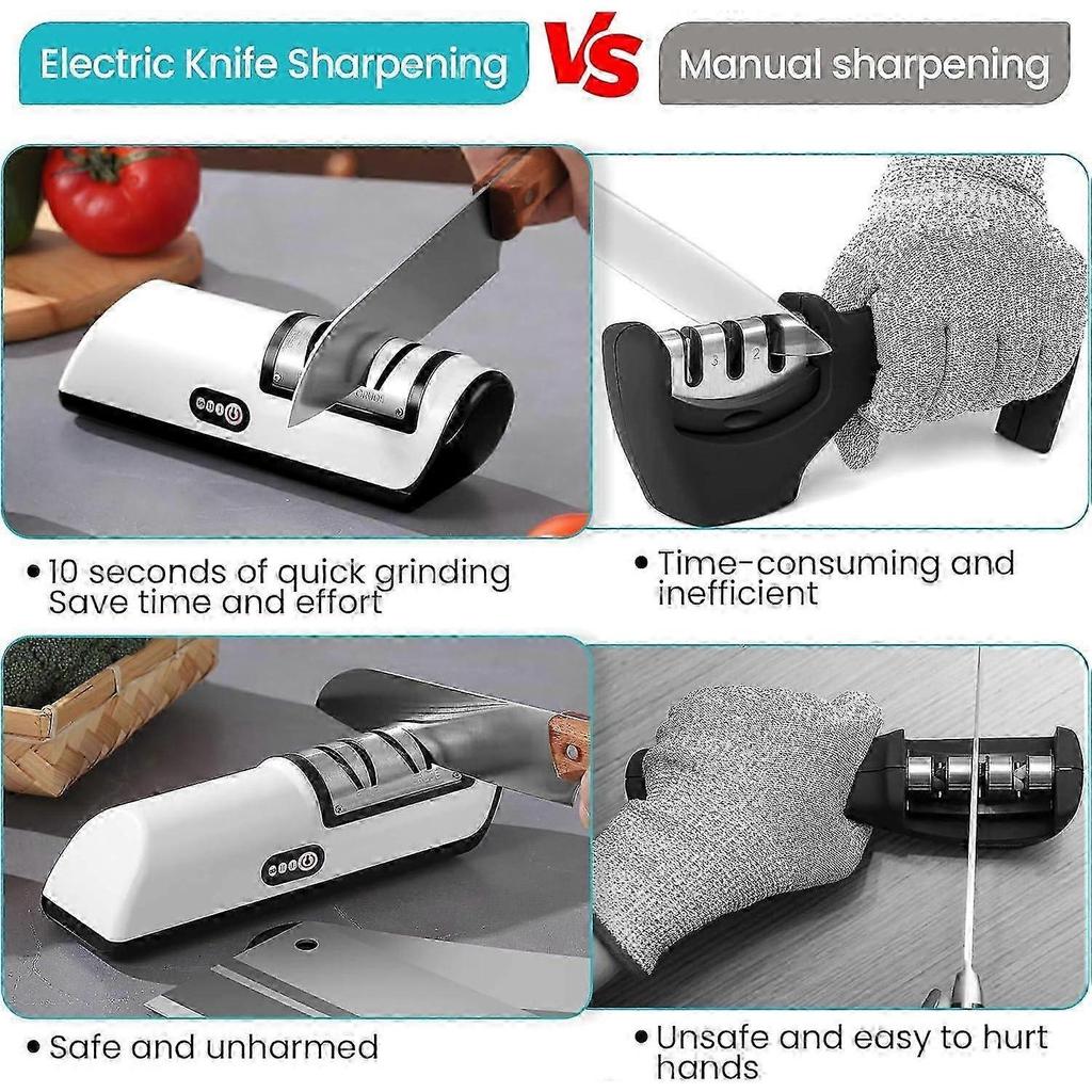 Knife Sharpener Professional 2-Stage Electric Knife Sharpener, Knife Sharpener for Kitchen Knives with Quick Sharpening and Polishing Function, Easy