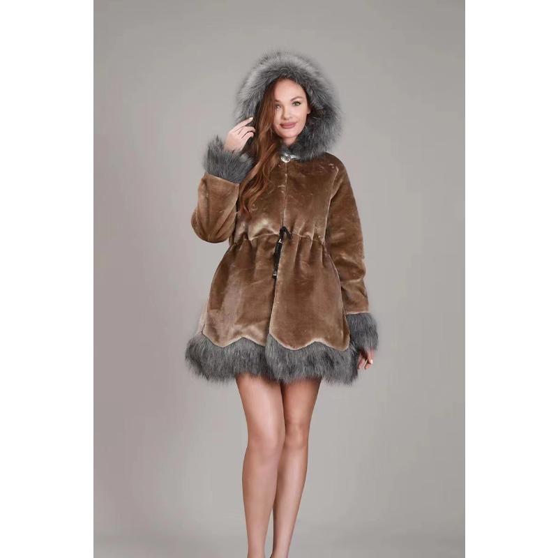 Imitation mink fur, imitation mink fur integrated jacket medium and long hooded cotton-padded jacket, imitation fur waist