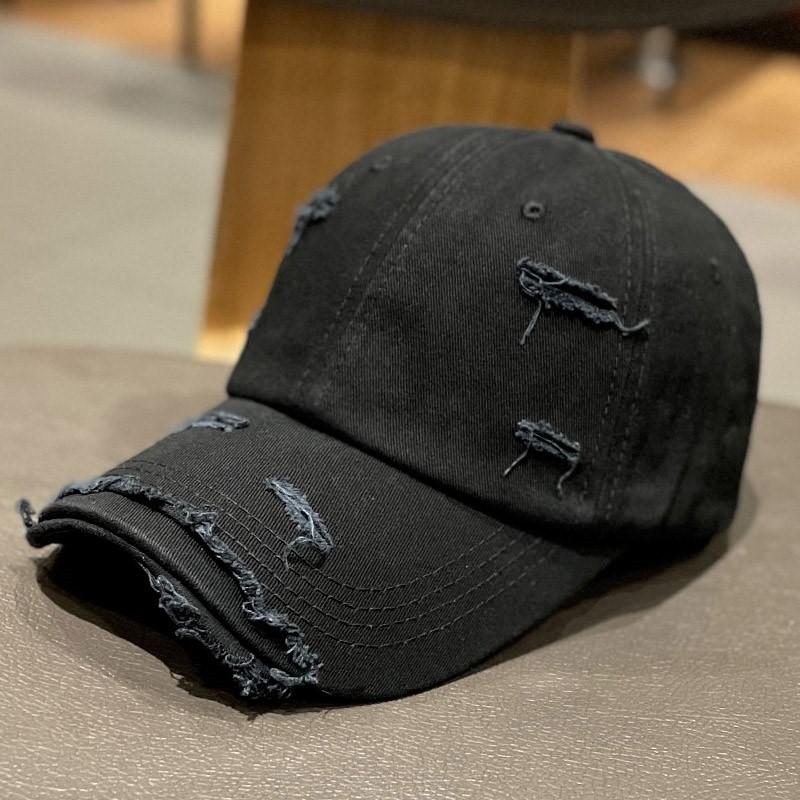 Korean-style Solid Color Distressed Ripped Baseball Cap for Women, Spring/summer Trendy Versatile Street Sun-shading Curved Brim Cap