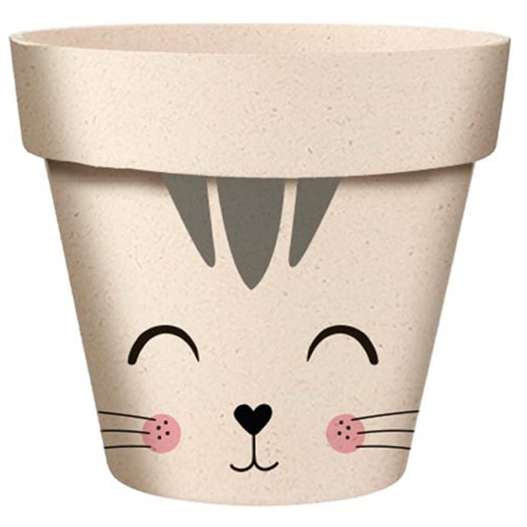 Les Trésors De Lily [A2075] - Bamboo Planter 'Chat' Gray Beige - 7x6 Cm
