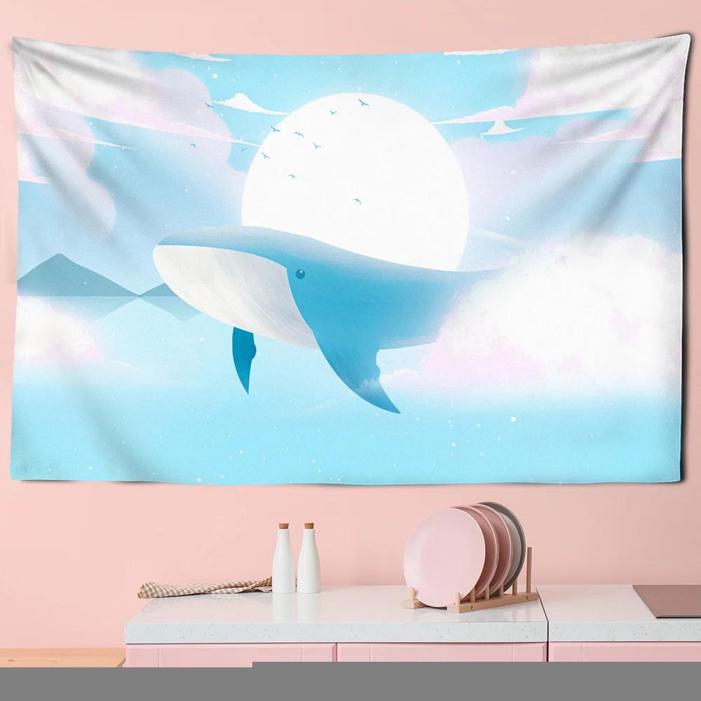 Tapestry Aesthetics Cartoon  Sky Dolphin  Pink Purple Cloud  Bedroom Wall Home Decoration