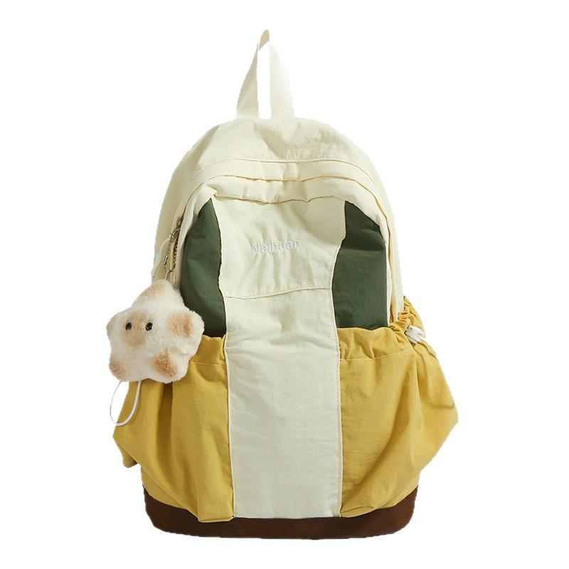 Autumn Waterproof Nylon Backpack: Versatile Color-Block Design for Students and Outings
