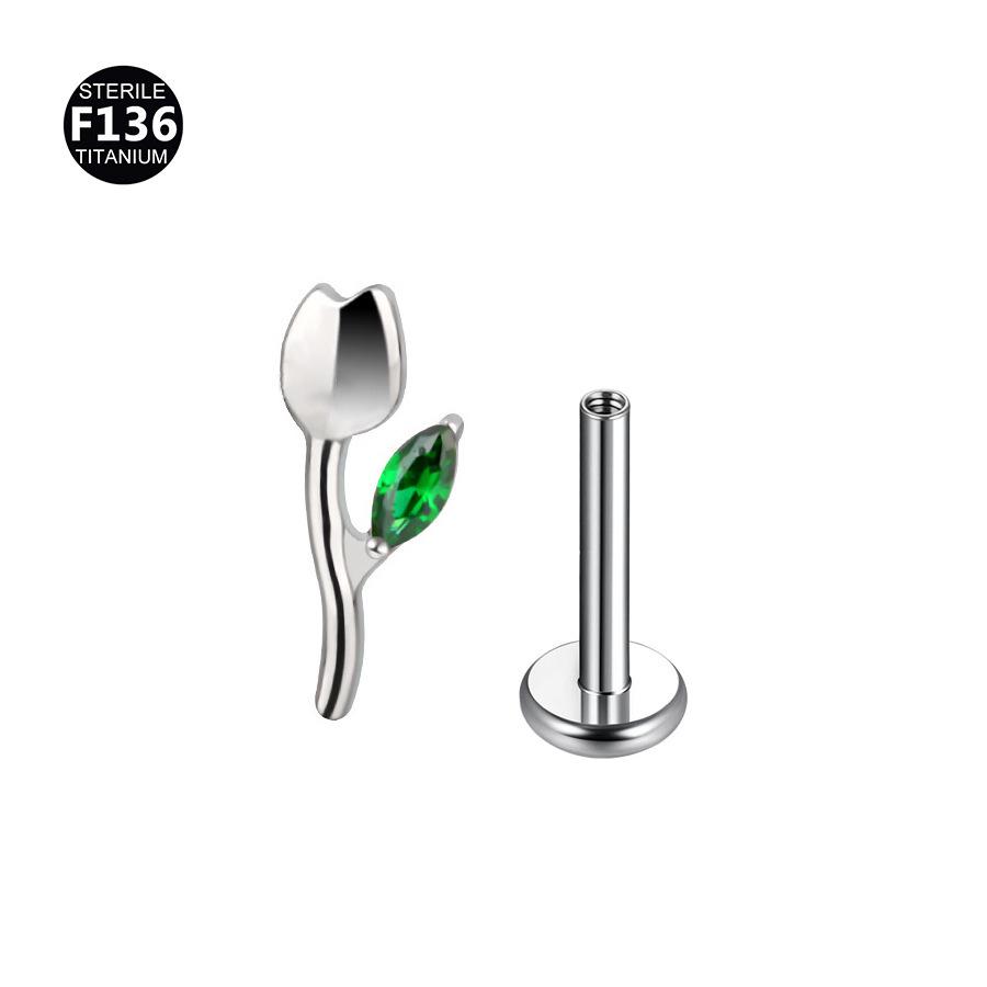 F136 Titanium Alloy Tulip Lip Tragus Piercing Jewelry - 1.0/1.2mm Rod, 0.9 Teeth