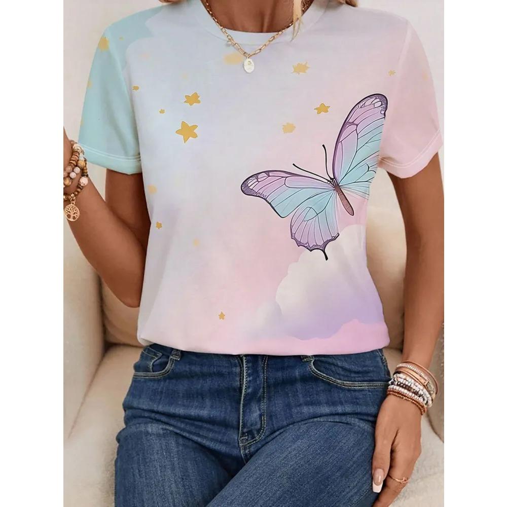 Creative Flower 3D Printed Short Sleeved T-shirt Fashionable Comfortable Soft Breathable Large Loose Womens T-shirt