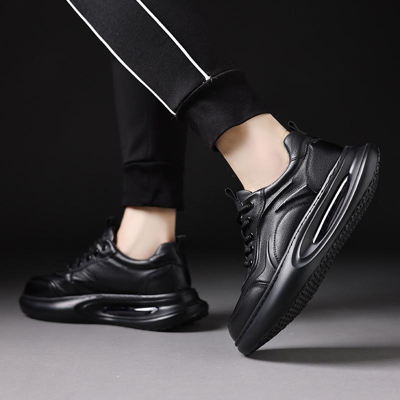 Autumn New Leather Men's Shoes Trendy Shoes Thick Sole Heightening Dad Shoes Versatile Air Cushion Light Sports Casual Shoes Men