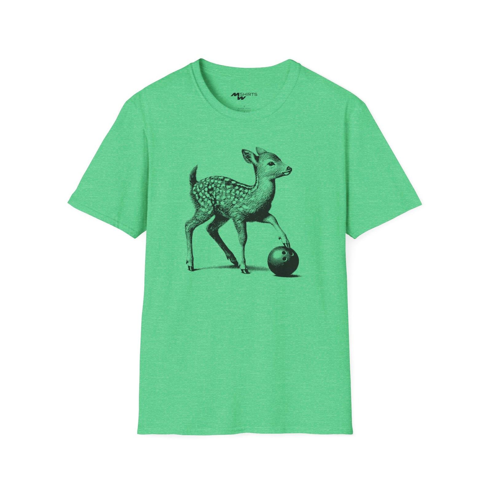 Bowling Deer T-Shirt: Copper Engraving Style, Unisex Soft-Style 4XL