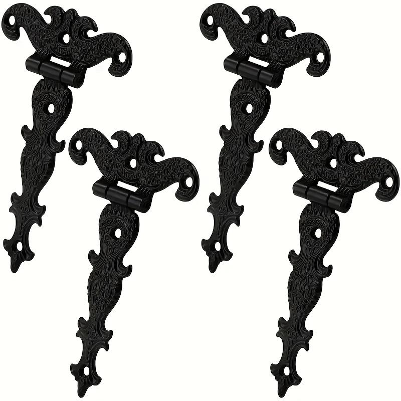 4pcs Heavy Duty T-Hinges - Vintage Black Decorative Metal Hinges for Barn Doors, Powder Coated, Screws Included, Easy Installation with Accessories