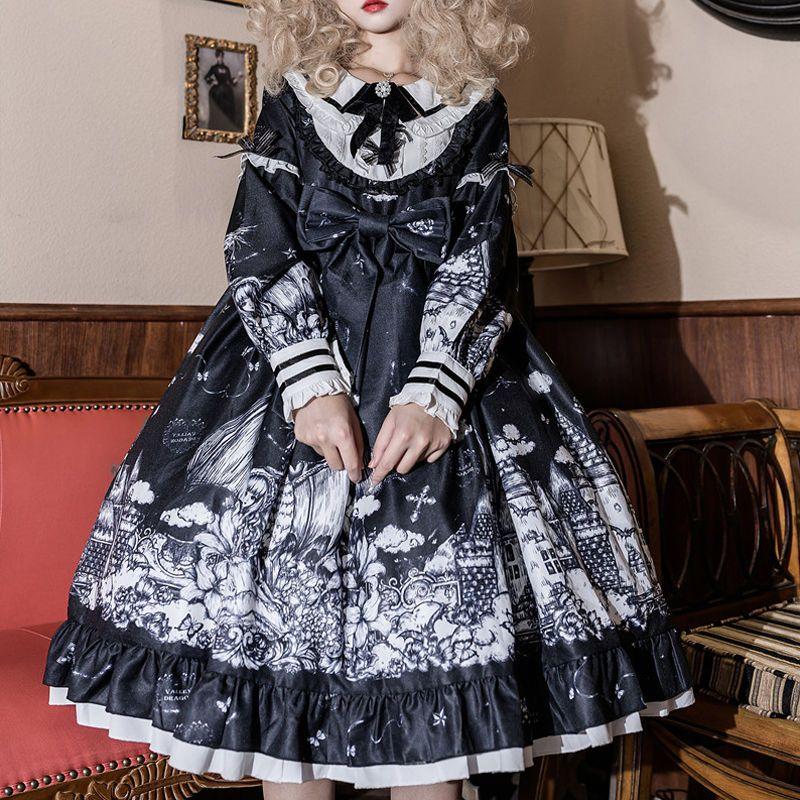 Gothic Lolita Dark Color Winter Daily Lolita Langarm Damenkleid