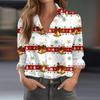 Women's Casual Christmas Print Long Sleeve Button Down Shirt with Fit