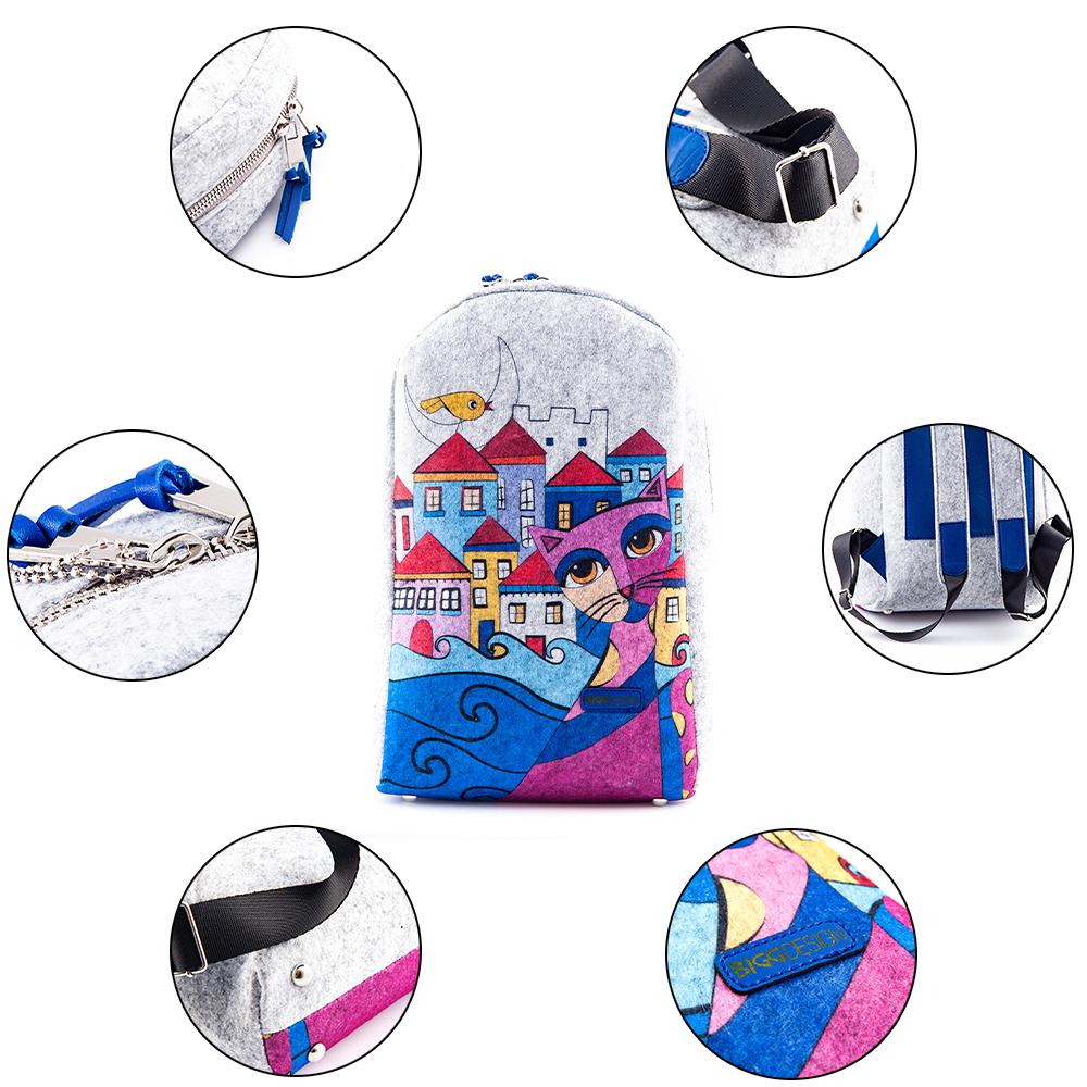 Biggdesign Owl and City Zippered Felt Backpack