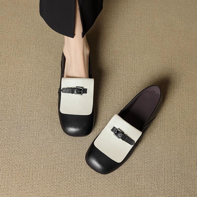 

2025 new leather square head flat shoes women s soft sole comfortable spring and autumn small single shoes women s shallow mouth super soft not tir 40