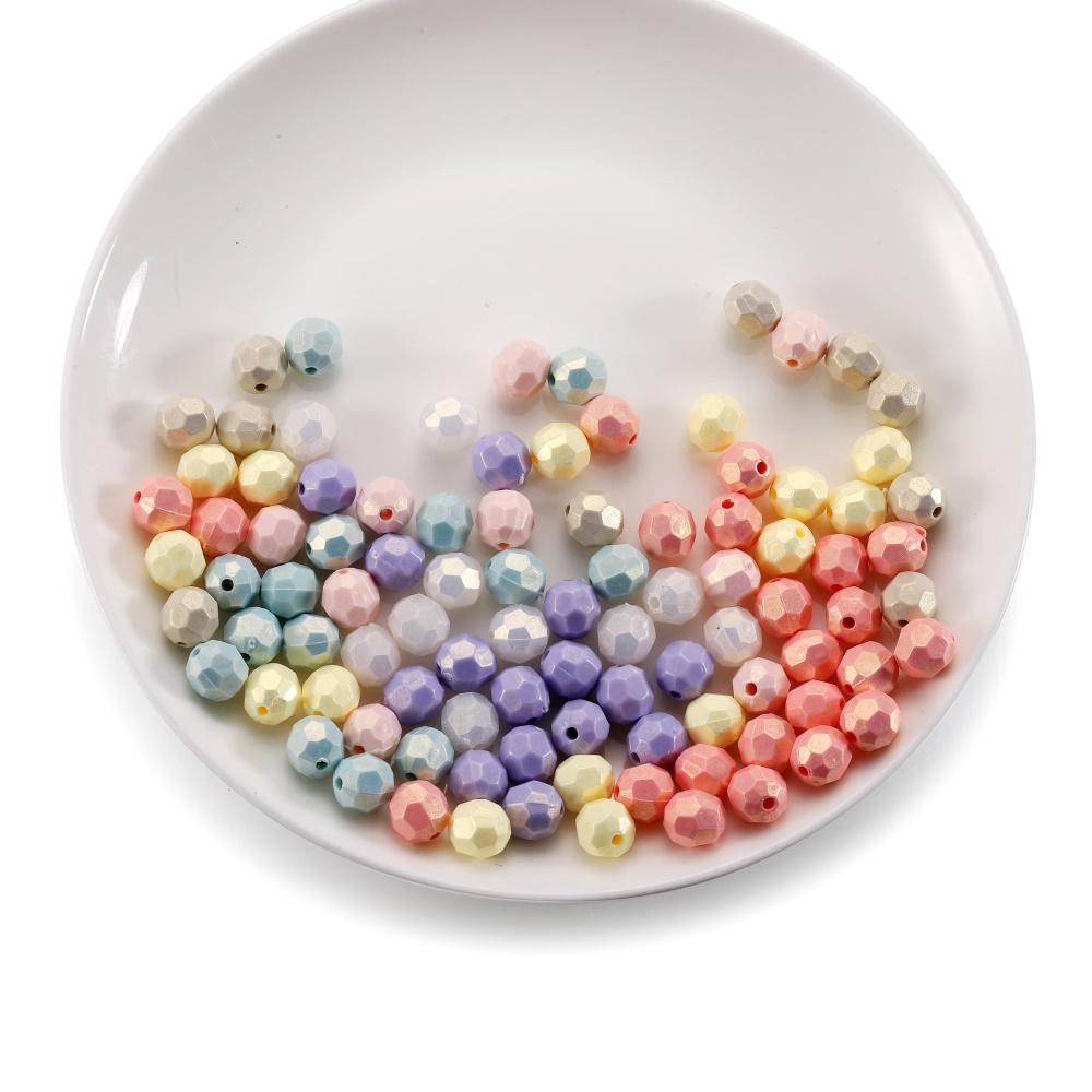 50/100Pcs Macaron Color Acrylic Faceted Shape Beads Round Waterdrop Loose Beads for DIY Necklace Bracelet Jewelry Making