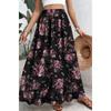 Bedruckter Design Rot & Weiß Kleiner Blumenprint Ganzjahres Damen Maxirock, Boho Elastischer Bund Fließender Halbrock