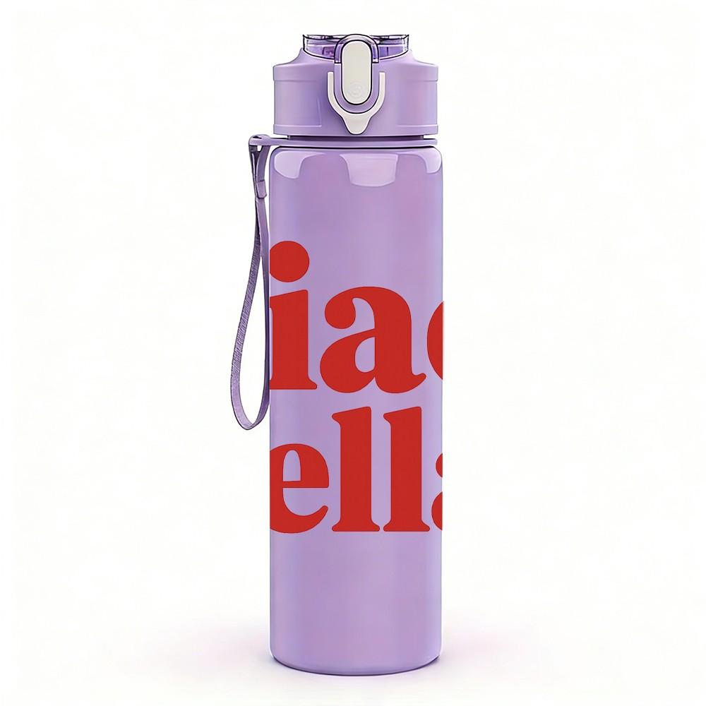 1PC Ciao Bella Letter Text 750ml Color Plastic Sports Water Bottle Leakproof Flip Straw Lid Suitable for Sports Office Home Use