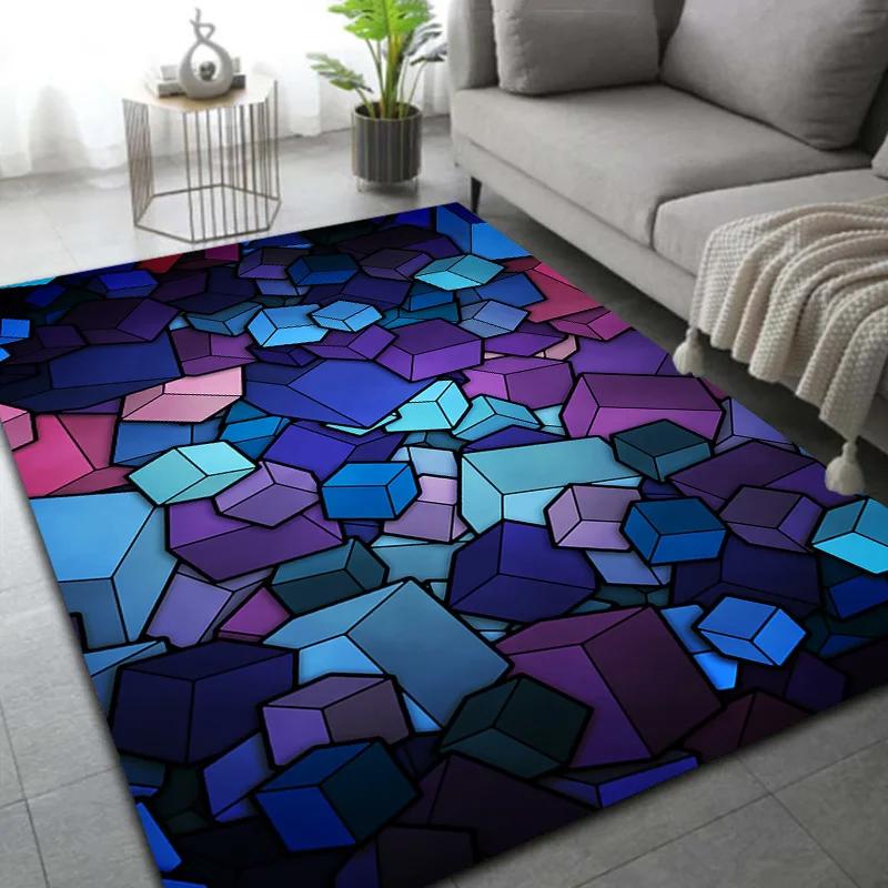 Bright Playful Multi-Color Block Area Rug - Premium Memory Foam Non-Slip Floor Mat for Living Room Bedroom Vibrant Home Decor