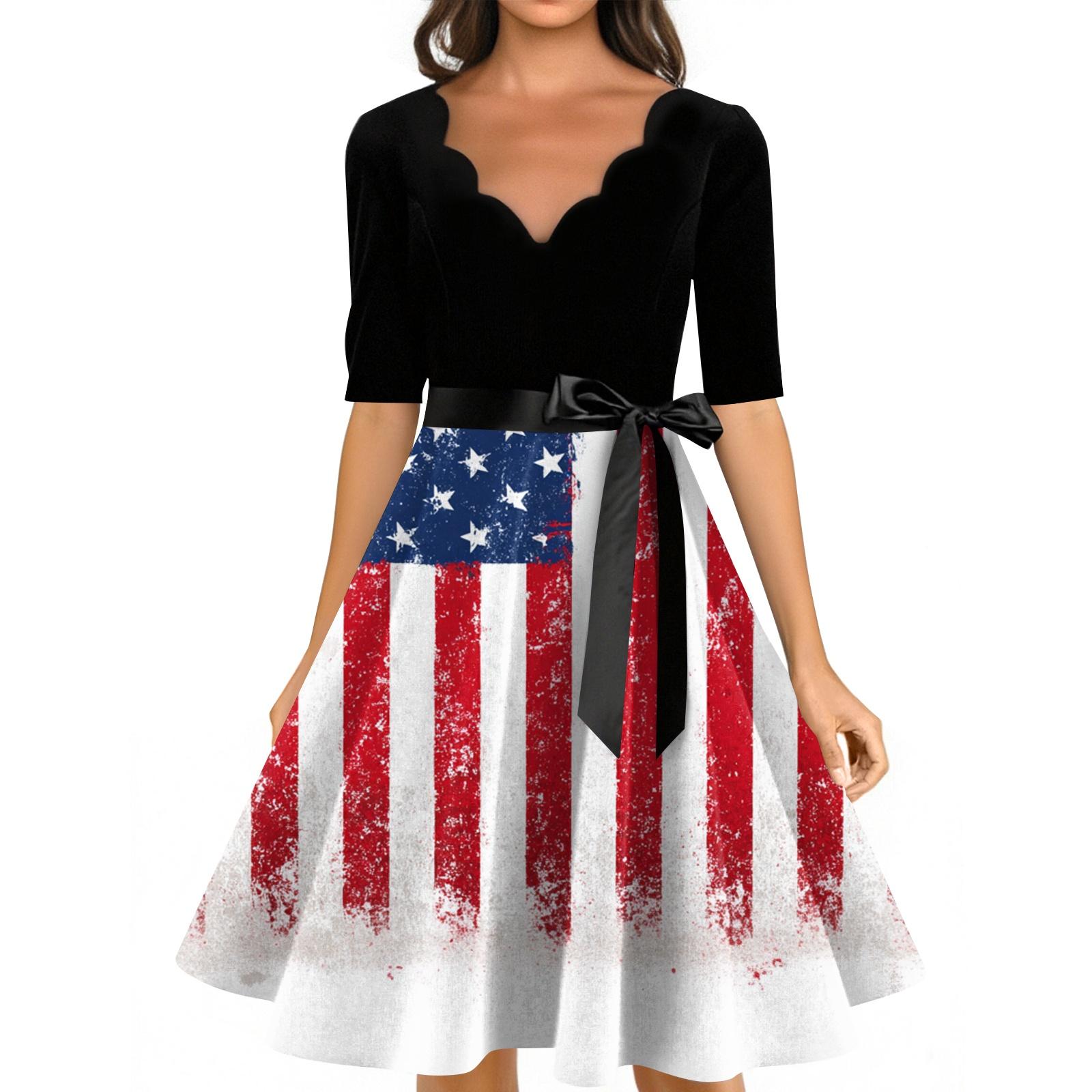 

Women Vintage A Line Dress with Scalloped Neckline Half Sleeve Star Print Waist 1950s Inspired Midi Length Skirt XL кавун червоний колір