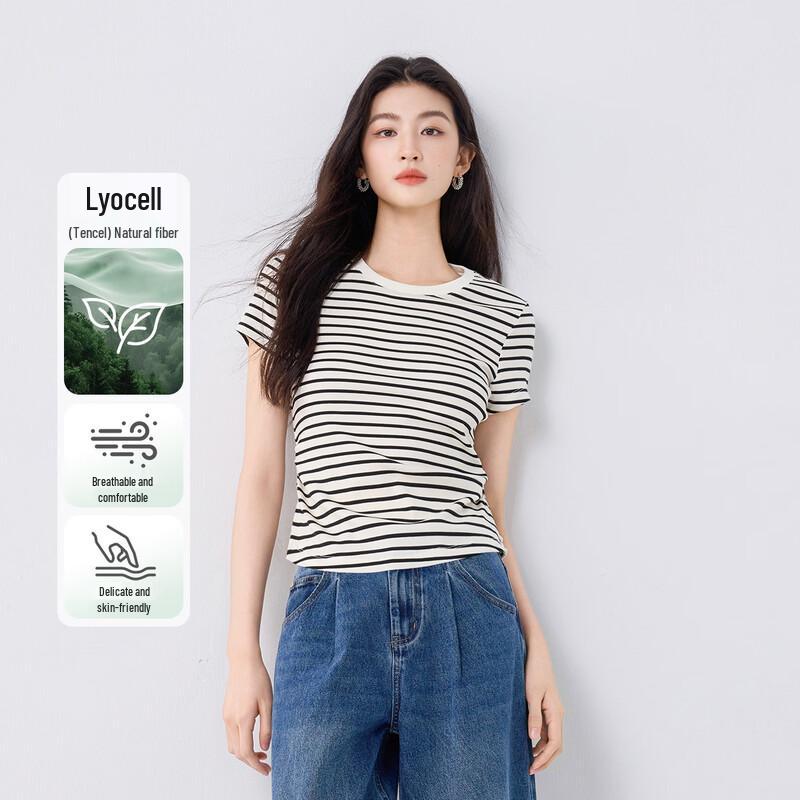 FivePlus Striped Shirred Short Sleeve T-Shirt L