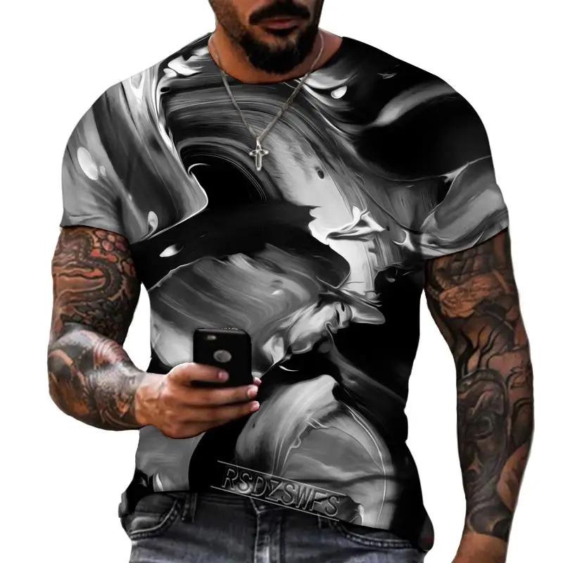 3D Printing Digital Abstract Style Black White Landscape Painting Abstract Art T-Shirts Men’s