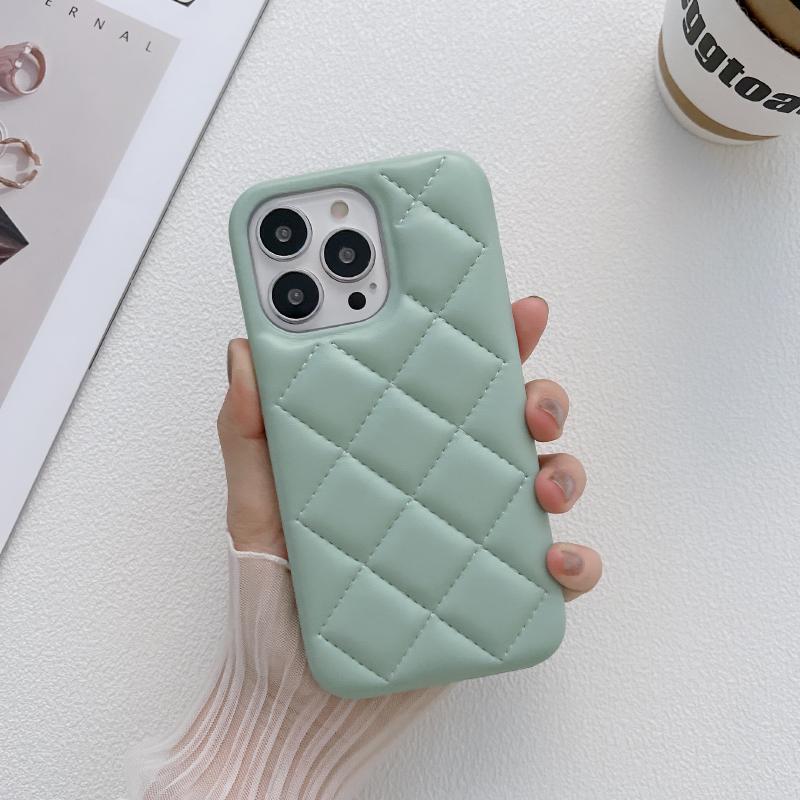 Luxus einfarbige Leder Rauten Auf und Ab Nicht Randlos Handyhülle Für iPhone 16 Pro Max 14 11 12 13 15 Pro Max Bumper Hülle