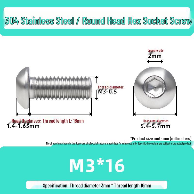 304 Stainless Steel Mushroom Head Hexagon Screw M2-M6