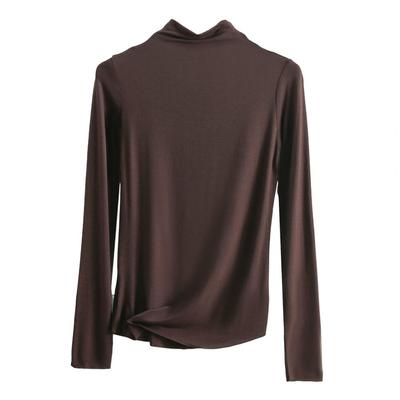 Women Bottoming Top Half-high Collar Long Sleeve Elastic Skinny Soft Warm Solid Color Pullover Simple Style Lady Inner Wear Blou