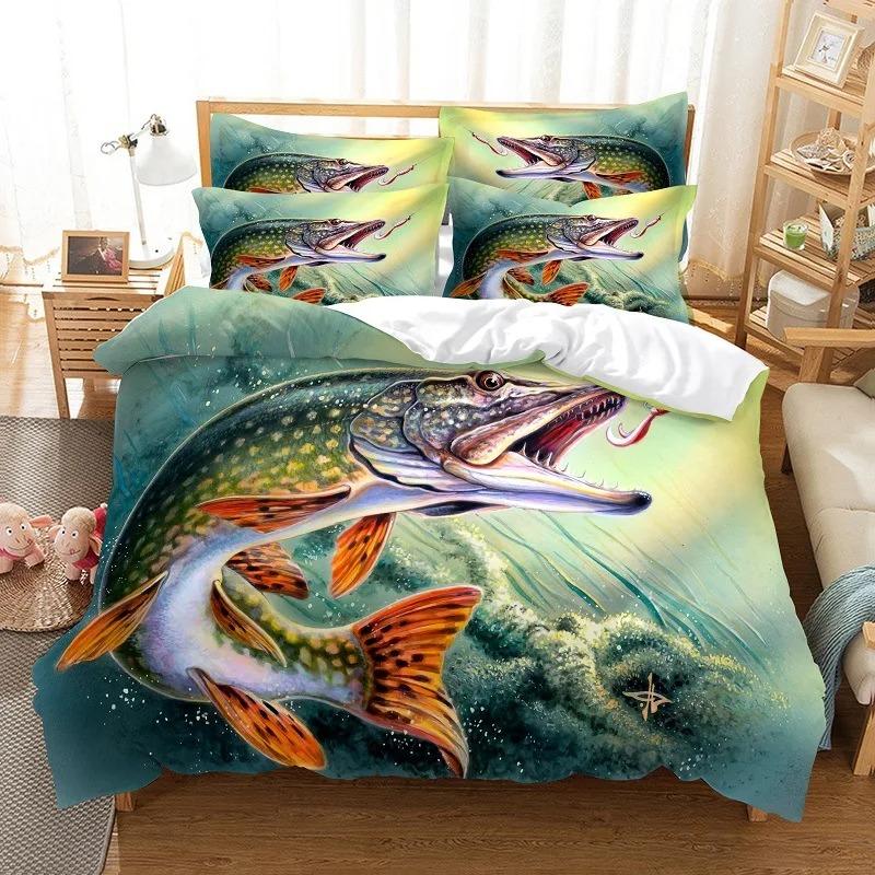 Big Pike Fish Duvet Cover Set 2/3 Pcs Boys Girls Twin Queen Size Duvet Cover Pillowcase Bed