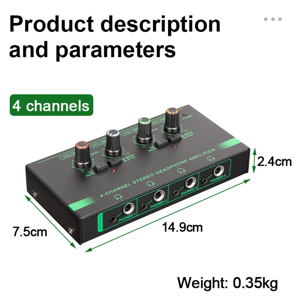 4/6 Channels Mini Audio Stereo Headphone Amp Volume Control Ultra Low-Noise Audio Mixer 6.35/3.5mm Input for Stage and Studios