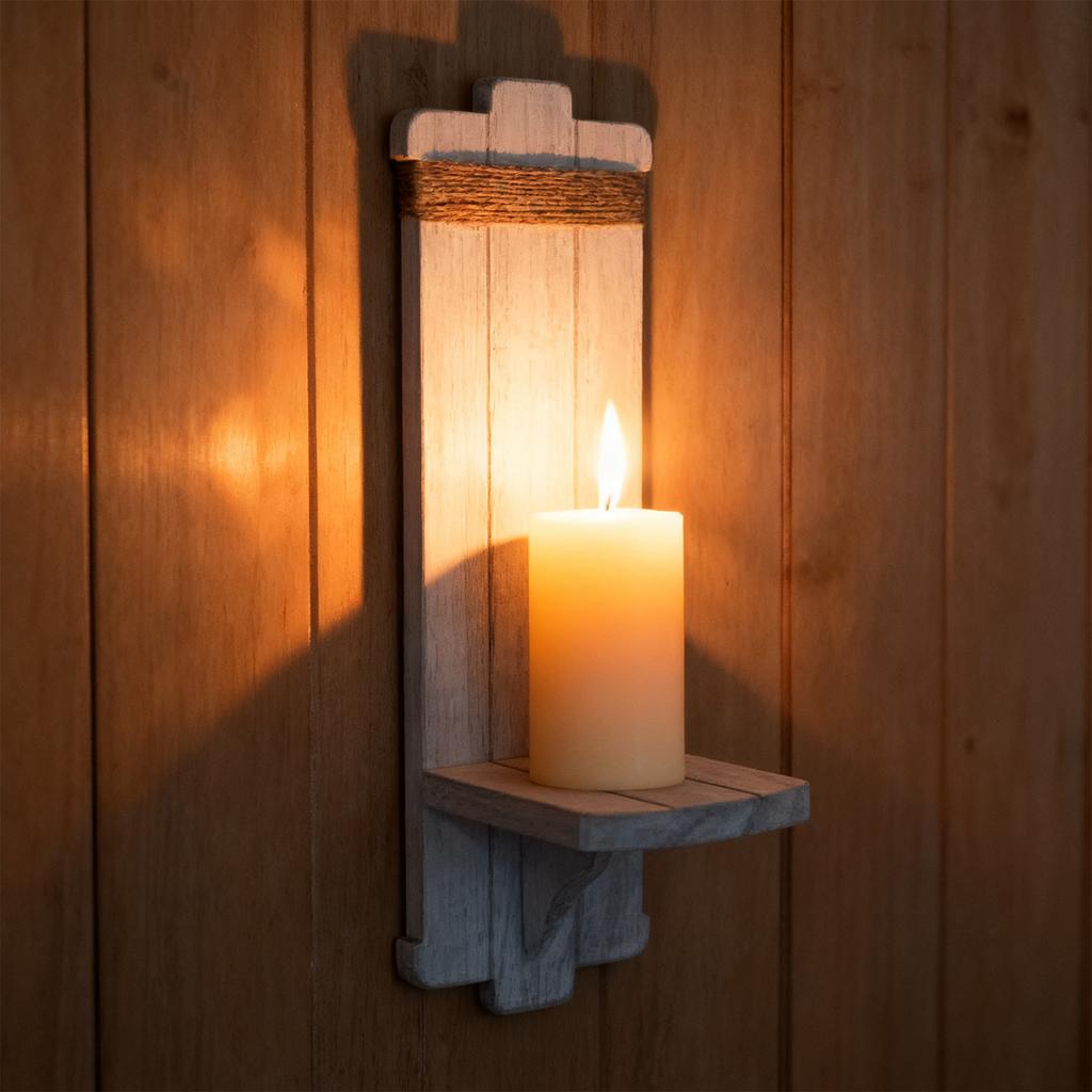 Large Candle Holder Wall Decoration For House, Two Sets Of Rustic Wooden Candle Holders With Floating Shelves For Fireplace Or Living Room