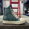 R-o Design Stiefel Cyan Leder High Top Schuhe Geobasket Herrenschuh Reißverschluss Jumbo Schnürsenkel Cyan Rindsleder Damen Freizeitsneaker Stiefelette