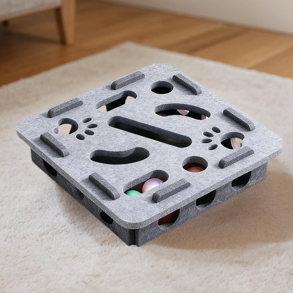 Cat Puzzle Maze Holes Toys Felt Box With 3 Ball Kitten Nail File Scratcher Mental Felt Maze Box for Indoor Cat