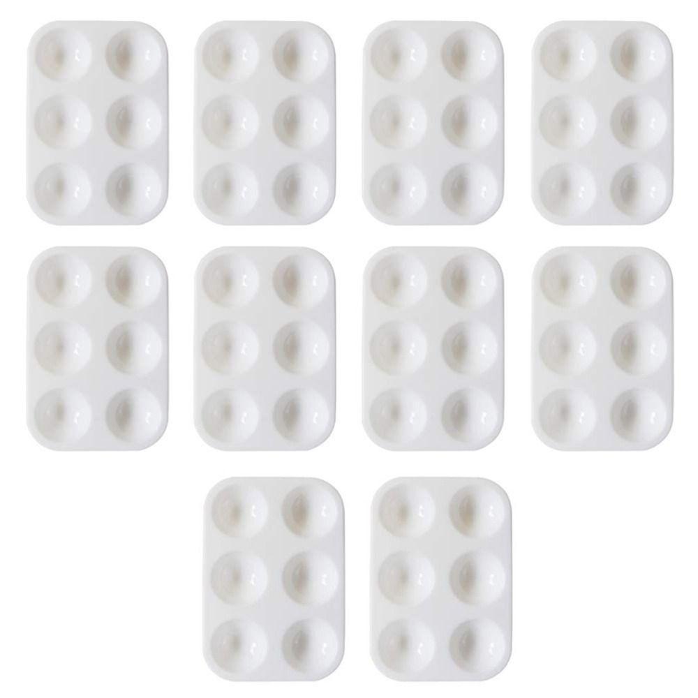 10PCS DIY Craft White Painting Tray Plastic Rectangular Watercolor Palette 6 Round Wells Art Paint Tray Palette Painters