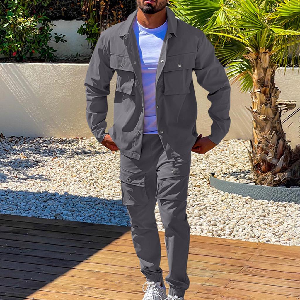 Pánský jednobarevný módní ležérní komplet lehká pánská ležérní bunda oblek