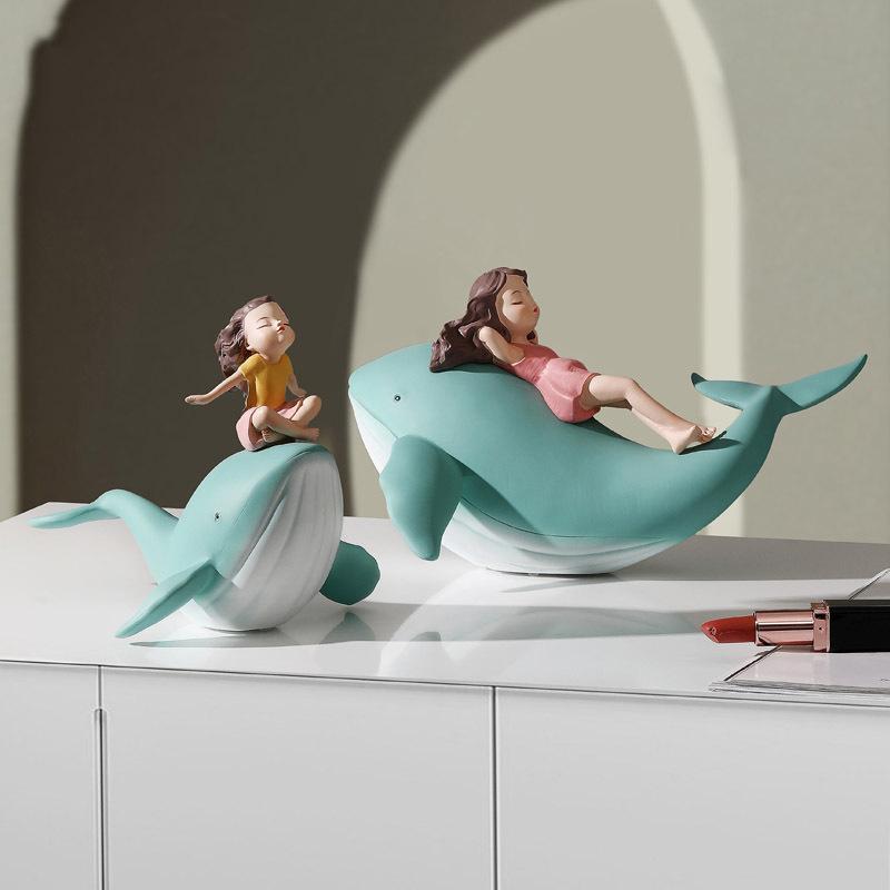 Nordic Adorable Whale Girl Small Ornaments Anime Living Room Tabletop Girl Room Home Decoration Unique Gift Durable