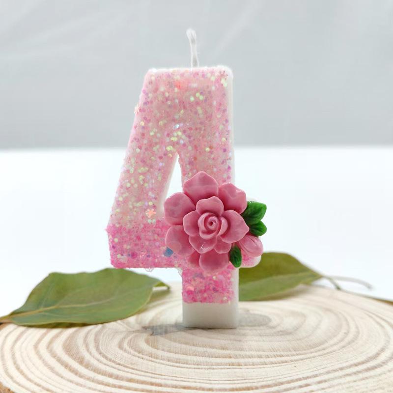 Pink Rose Digital Candle Wax Holder Design Clean Hygienic Fashion Novel Shape Birthday Party Decoration Supplies