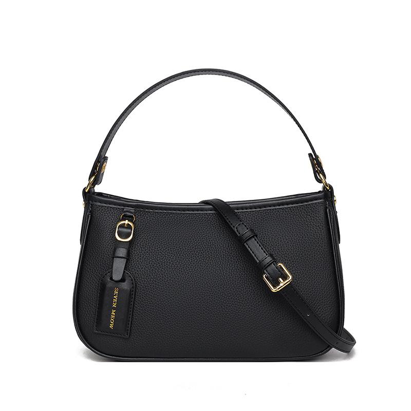 Bag women s trendy leather versatile simple baguette bag hand bag shoulder messenger bag чёрный