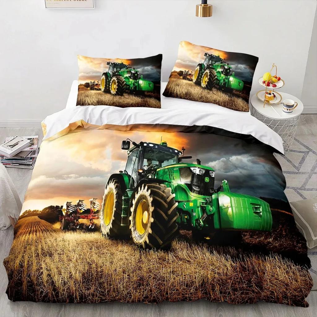 Fashion Tractor Kart Comfortable Duvet Quilt Cover Pillowcase Bedding Set Children Bedroom Decoration Home Textile