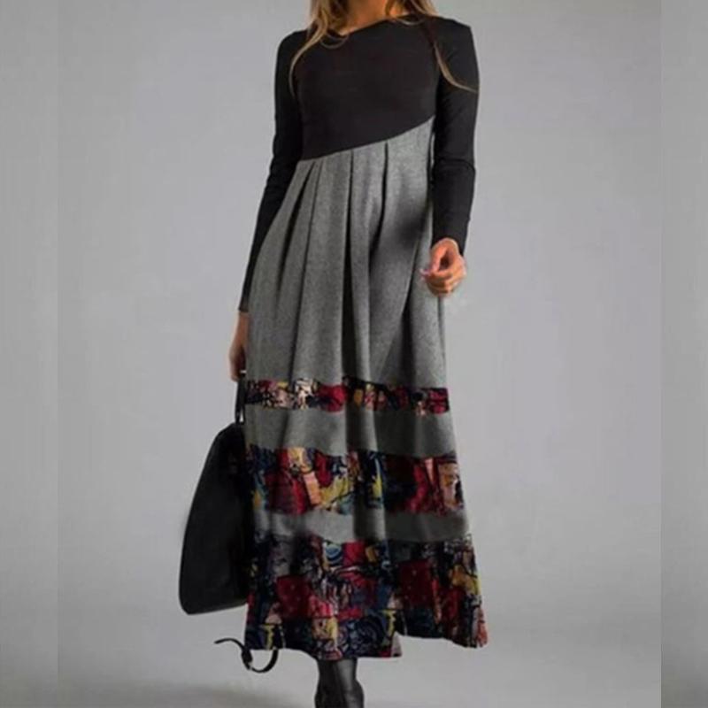 Autumn And Winter Women's Dresses Casual Long Sleeves Long Bohemian Printed Dress Women Clothes