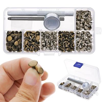 120 Set Nieuwe Lederen Klinknagels Enkele Cap Klinknagels Buisvormige Metalen Studs Met Fixing Tool Kit Voor Leer Craft Repareren