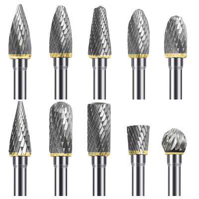 Karbidfrässats 10 st 1/8" skaft Dubbelskärande volframkarbid roterande fräsar Set med Dremel-bits för Metall Träsnideri Polering